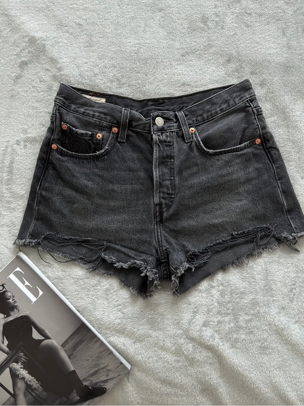 Premium Levi's Black Distressed High-Rise Denim Shorts